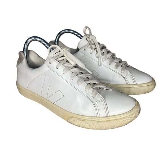 Veja Women’s Sneakers Size 8 Esplar Logo Leather White Low Top Lace Tan Suede - Picture 2 of 13